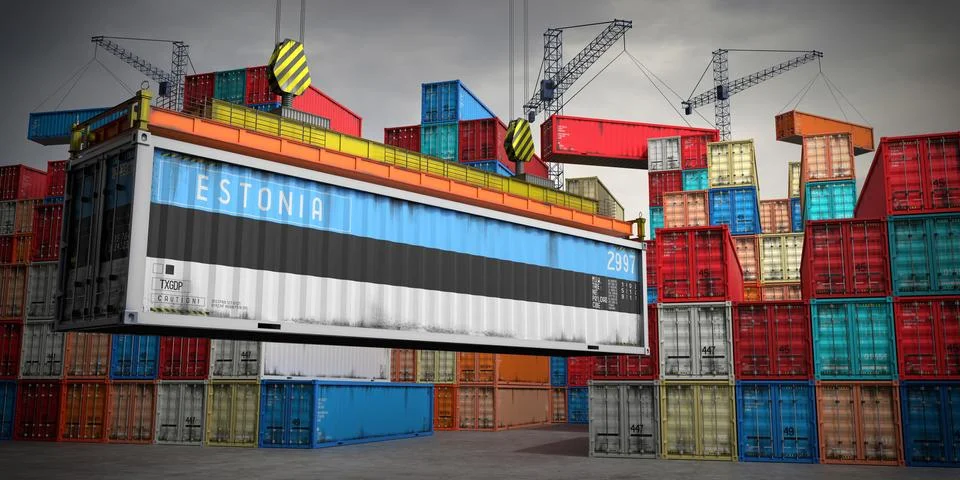 Estonia - freight container in cargo terminal - 3D illustration Stock Illustration