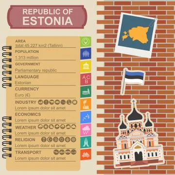Estonia infographics, statistical data, sights. Stock Illustration