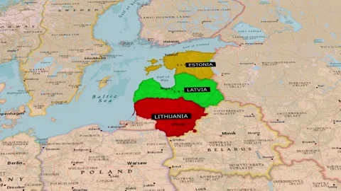 Estonia Latvia Lithuania Countries Map Baltic Region Animation Stock Footage 344815542