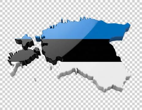 Estonia map 3d rendering with flag colors isolated on transparent backgroun.. Stock Illustration