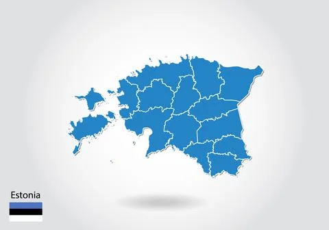 Estonia map design with 3D style. Blue estonia map and National flag. Simple  Stock Illustration