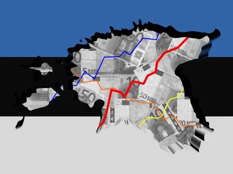 Estonia map with flag and graphs on euros illustration Stock Illustration