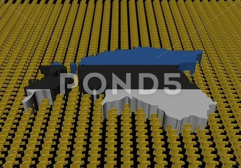 Estonia map flag with euro symbols on black illustration Stock Illustration
