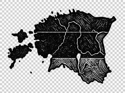 Estonia map flag layout with charcoal sketch drawing effect. Stock Illustration