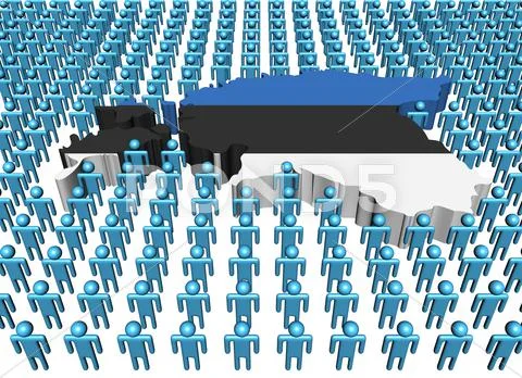 Estonia map flag surrounded by many abstract people illustration Stock Illustration