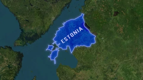Estonia Map Highlight with Glowing Blue Border and Waving Flag Stock Footage 341560838