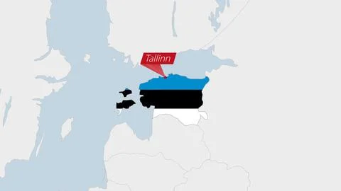Estonia map highlighted in Estonia flag colors and pin of country capital T.. イラスト素材