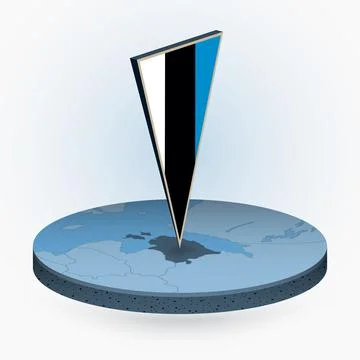 Estonia map in round isometric style with triangular 3D flag of Estonia Stock Illustration
