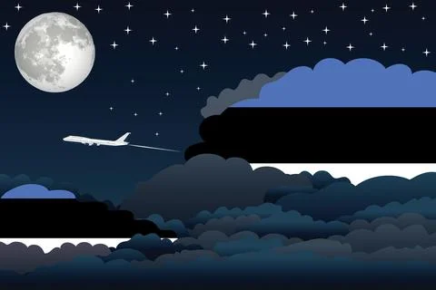 Estonia Night Clouds Airplane Vector Illustration Stock Illustration