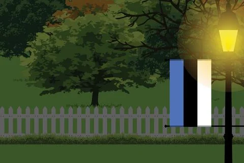 Estonia Night Trees Lamp Vector Illustration Stock Illustration