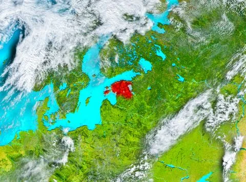 Estonia in red on Earth Stock Illustration