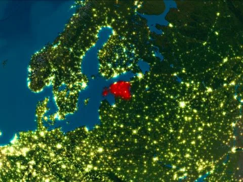 Estonia in red at night Illustrazione stock