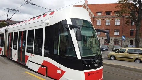 Estonia Tallinn: Trams in Old Town Stock Footage