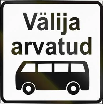 Estonian additional road sign - Except buses. The words mean exception Illustrazione stock