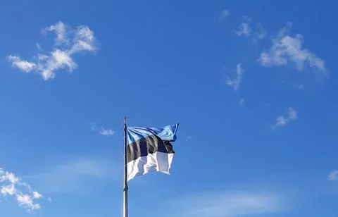 Estonian Flag Floating in the Wind Stock Photos