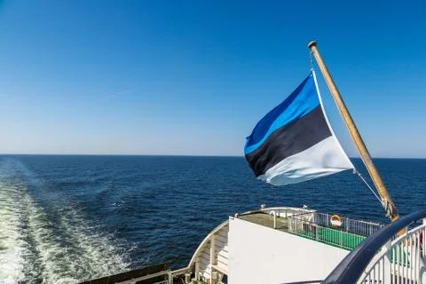 Estonian flag on a ship Stock Photos