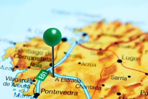 A Estrada pinned on a map of Spain Stock-Fotos