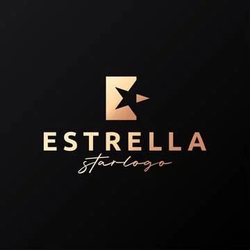Estrella star logo. Letter E on black background Stock Illustration