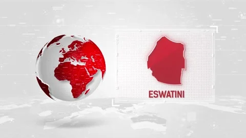 Eswatini 4K Tech Map Beside Globe On White Background Stock Footage 338240727