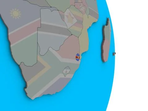 ESwatini with flag on 3D globe Stock Illustration