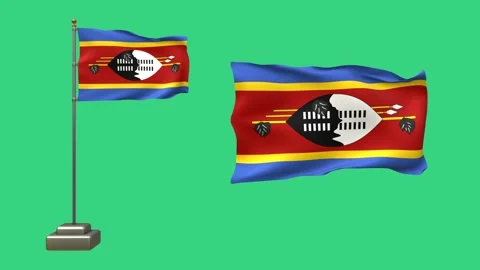 An Eswatini flag flutters on a pole, while the other waves calmly without s.. Video stock 317611870