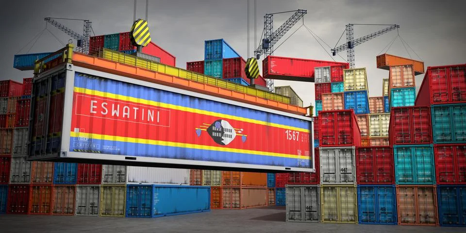 Eswatini - freight container in cargo terminal - 3D illustration Stock Illustration