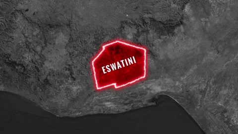 Eswatini highlighted on satellite map with flag animation clip Stockbeeldmateriaal 343675550