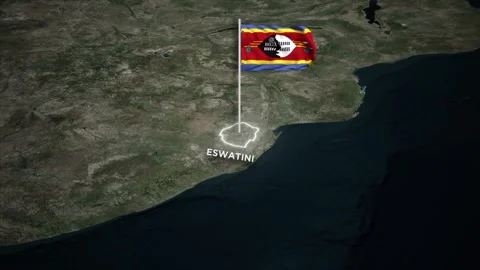 Eswatini Map Animation, 3D Waving of National Flag &amp; Glowing Border on World Map Video stock 334734072