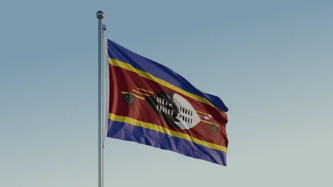 Eswatini Mbabane Flag seamless loop Cinematic Realistic Waving Blue Sky Video stock 310874272