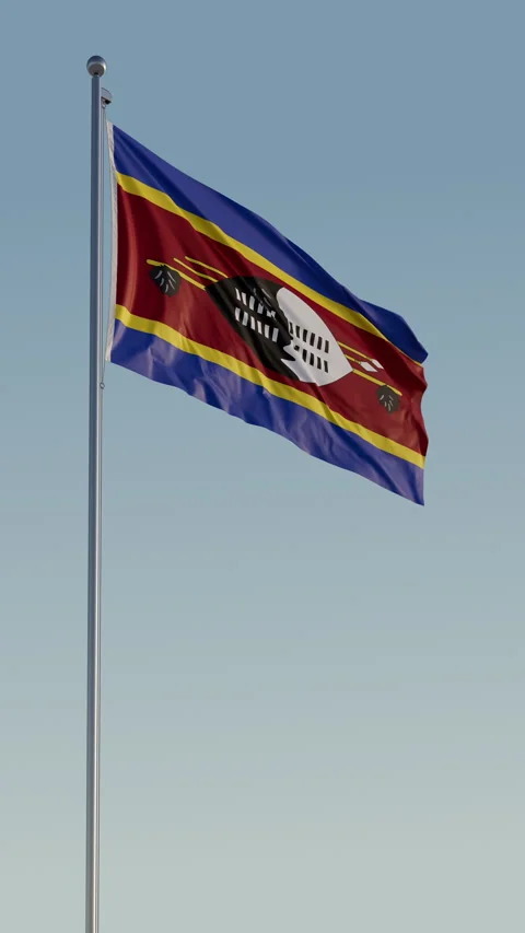 Eswatini Mbabane Flag Seamless Loop Cinematic Realistic Waving Blue Sky Stock Footage 318408344