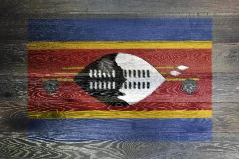 Eswatini Swaziland flag on rustic old wood surface background Stock Illustration