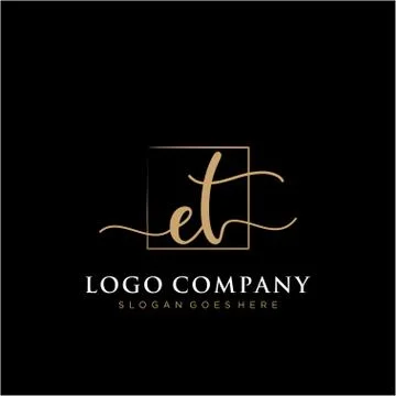 ET Initial handwriting logo with rectangle template vector Stock Illustration