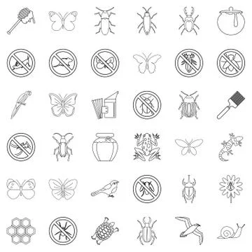 Etching icons set, outline style 스톡 일러스트
