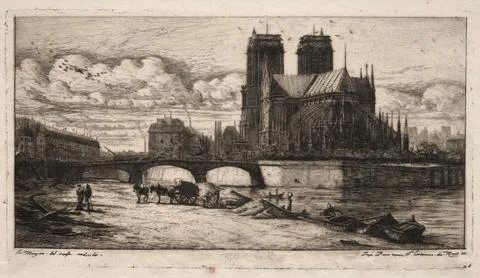 Etchings of Paris: The Apse of the Cathedral of Notre Dame, 1854. Charles M.. Stock-Illustration