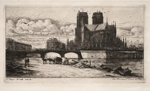 Etchings of Paris: The Apse of the Cathedral of Notre Dame, 1854. Charles M.. イラスト素材