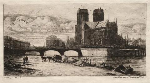 Etchings of Paris: The Apsis of the Cathedral of Notre Dame, 1854. Charles .. イラスト素材