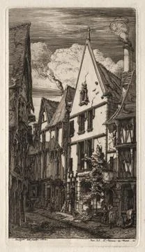 Etchings of Paris:  Bourges, 1853. Charles Meryon (French, 1821-1868). Etchin イラスト素材