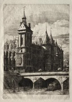 Etchings of Paris: The Clock Tower, 1852. Charles Meryon (French, 1821-1868.. Stock Illustration