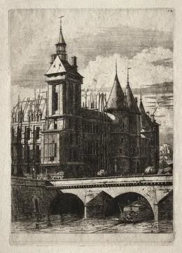 Etchings of Paris: The Clock Tower, 1852. Charles Meryon (French, 1821-1868.. Illustrazione stock