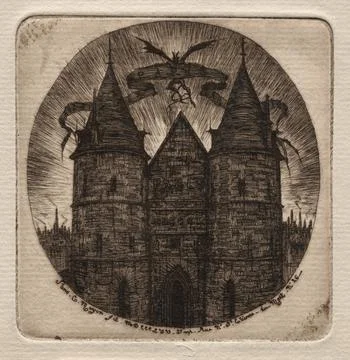 Etchings of Paris: Old Gate of the Palace of Justice, 1854. Charles Meryon .. Illustrazione stock