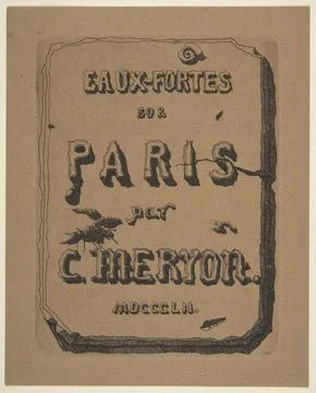 Etchings of Paris; Title page to the suite 1852 Charles Meryon French Charl.. Stock Photos
