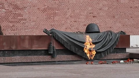 Eternal flame on the background of the memorial Stock Footage 307957817