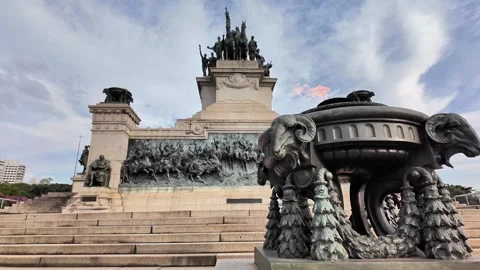 Eternal Flame Brazier and Independence Monument Wide Shot, São Paulo Stock Footage 334942964