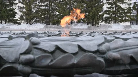 Eternal flame, close up. War memorial, World War II concept Stock Footage 149923007