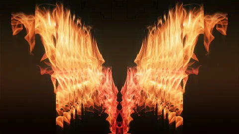 Eternal flame devil Wings lights burning in gate Video Art VJ Loop Stock Footage 144998656