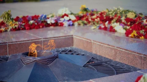 Eternal Flame. Fire burns in memory of millions victims people in Russia. Video stock 110569393