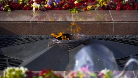 Eternal Flame memorial monument. Fire burns in memory of millions fallen people. Stock Footage 110590054