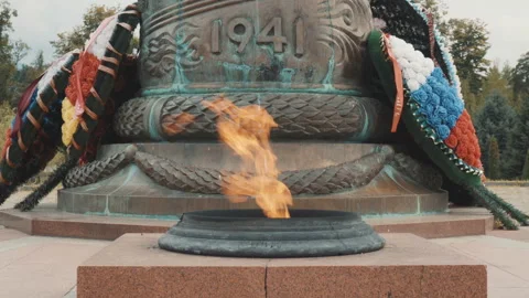 Eternal flame in memory of the fallen in war Stock Footage 95237275