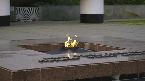 Eternal flame, a monument dedicated to the victims of world war II Stock Footage 131208819
