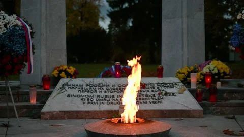 Eternal flame from the monument in honor of fallen soldiers Stock Footage 183019042